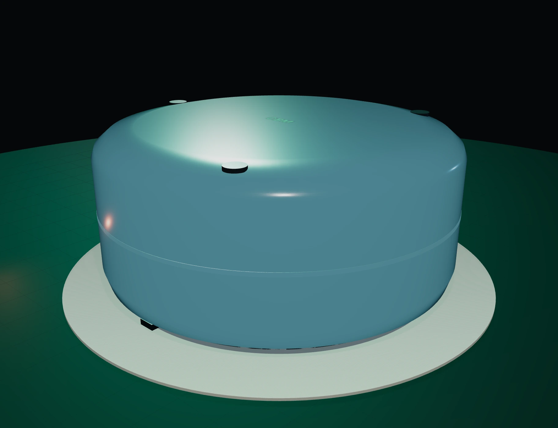 Studio rendering of the closed CBM G1 reader and disposable adhesive cartridge